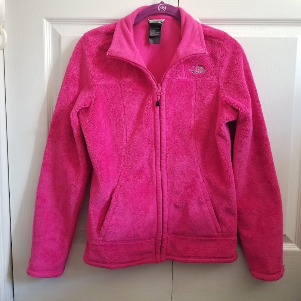 The North Face Women's Jacket Small Hot Pink Fleece Collared Zip Up Pockets
